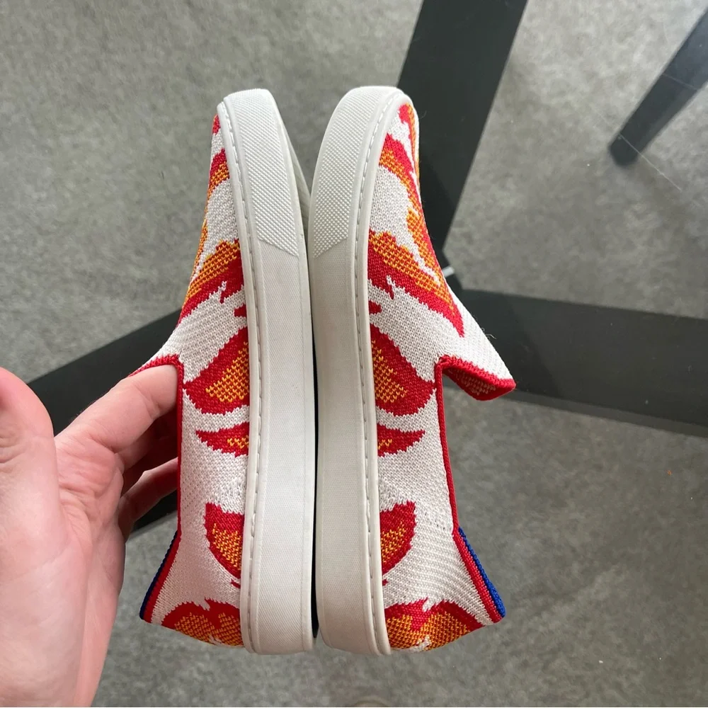 Rothy's The Kid Red, Yellow White Flames Knit‎ Washable Slip On Sneakers Size 2